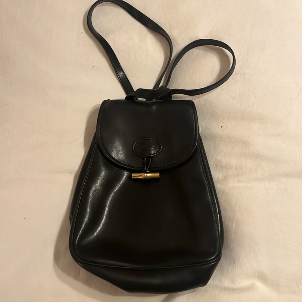 LONGCHAMP ROCEAU BLACK LEATHER BACKPACK.
